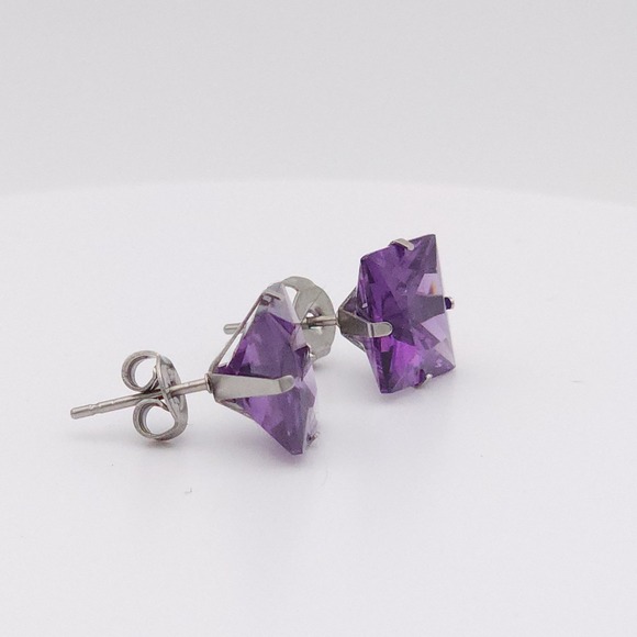 Silver 10mm Square CZ Amethyst Purple Stud Earrings – NEW - Picture 10 of 16